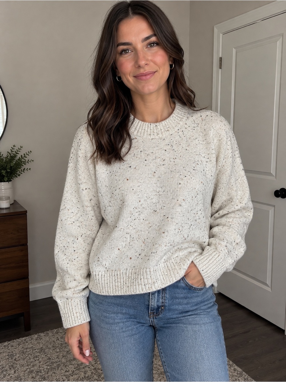 Calvin Klein Jeans Cream Flecked Crewneck Sweater